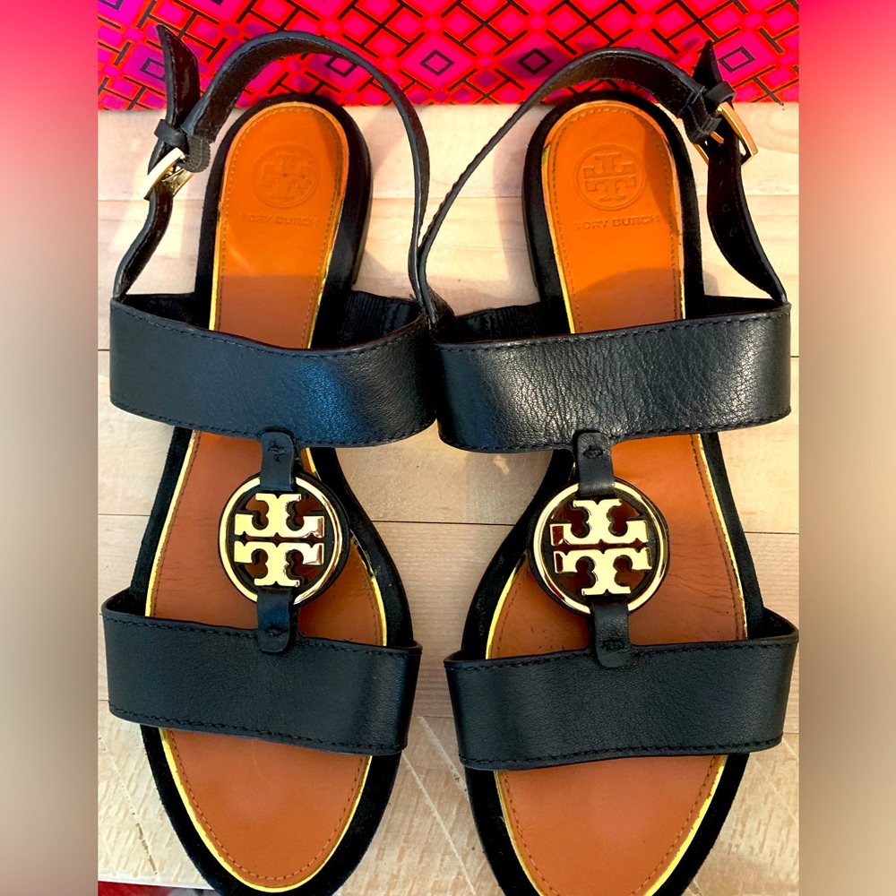 Tory Burch Metal Miller 2 band black sandal size 10